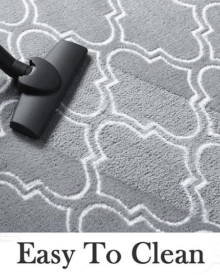 Chicrug Shag Geometric Modern Area Rug for Bedroom, 6x9 Feet Memory Foam Indoor Carpet, Fluffy Rug for Living room Bedside Room Decor for Family Girls Kids Nursery Play Mat, Grey/White - LeafyLoom