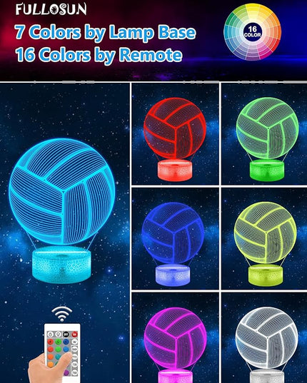 FULLOSUN Volleyball Gift, Kids Volleyball Night Light (with Remote Control), 3D Illumination Lights Boys Gift 16 Colors Changeable Kids Room Lighting Creative Decoration... (Volleyball) - LeafyLoom