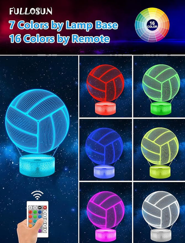 FULLOSUN Volleyball Gift, Kids Volleyball Night Light (with Remote Control), 3D Illumination Lights Boys Gift 16 Colors Changeable Kids Room Lighting Creative Decoration... (Volleyball) - LeafyLoom