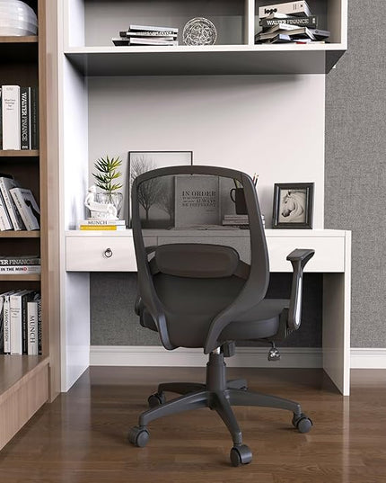 KOLLIEE Mid Back Mesh Office Chair Ergonomic Swivel Black Desk Office Chair Flip Up Armrests with Lumbar Support Adjustable Height Computer Task Chairs - LeafyLoom
