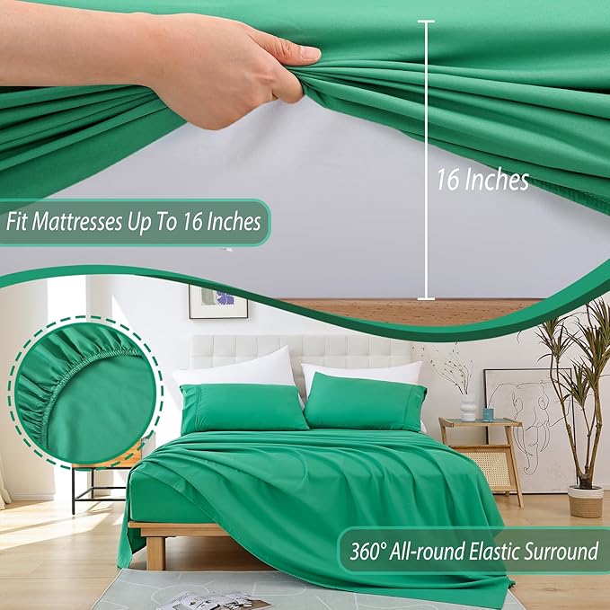Whitney Home Textile Queen Sheet Set - 4 Piece Soft Breathable Bed Sheets for Queen Size Bed, Deep Pocket Lxuury Brushed Sheets, Hotel Bedding Sheets and Pillowcases, Wrinkle Free Oeko-Tex Sheets - LeafyLoom