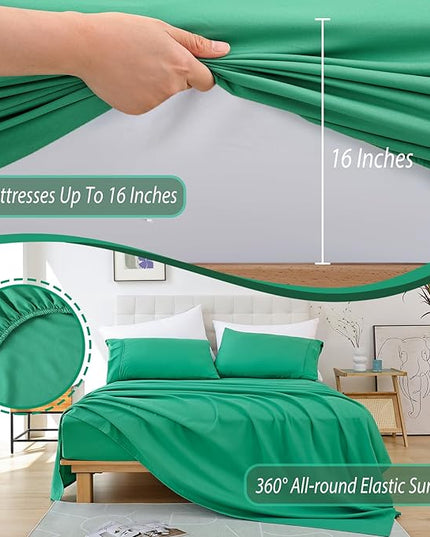 Whitney Home Textile King Sheet Set - 4 Piece Luxury Cooling Bed Sheets for King Size Bed, Silky Soft Sheets 16" Deep Pocket, Hotel Bedding Sheets and Pillowcases, Wrinkle Free Oeko-Tex Sheets - LeafyLoom