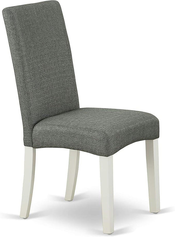 East West Furniture Hartland 5 Piece Room Set includes a Round Kitchen Table with Pedestal and 4 Gray Linen Fabric Parson Dining Chairs, 42x42 Inch, HBDR5-LWH-07 - LeafyLoom