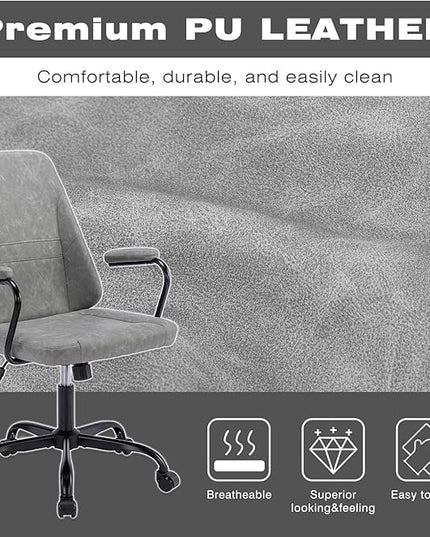 Executive Office Chair, Home Office Desk Chair, Mid Back PU Leather Desk Chair, 360° Swivel Computer Chair, Height Adjustable Tilt Vanity Task Chair for Office, Reading Meeting Room - LeafyLoom