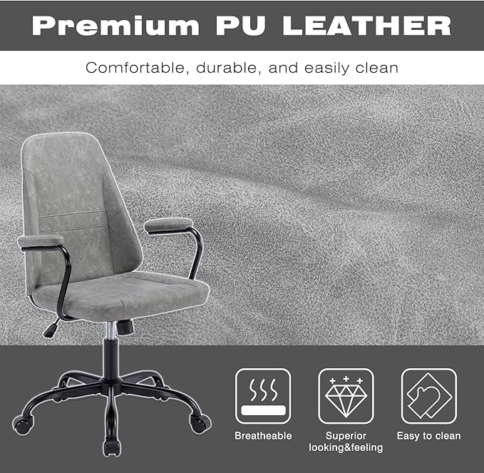 Executive Office Chair, Home Office Desk Chair, Mid Back PU Leather Desk Chair, 360° Swivel Computer Chair, Height Adjustable Tilt Vanity Task Chair for Office, Reading Meeting Room - LeafyLoom