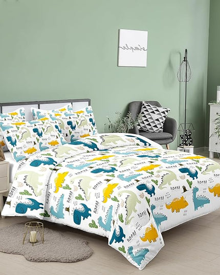 NINENINE Dinosaur Bedding Set for Kids,Twin Comforter Sets for Kids Boys,Blue Dinosaur Comforter Sets Cute Bed Set with 1 Comforter 1 Pillowcase - LeafyLoom