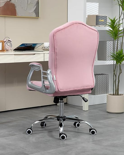 Vinsetto Home Office Chair, Velvet Computer Chair, Button Tufted Desk Chair with Swivel Wheels, Adjustable Height, and Tilt Function, Pink - LeafyLoom
