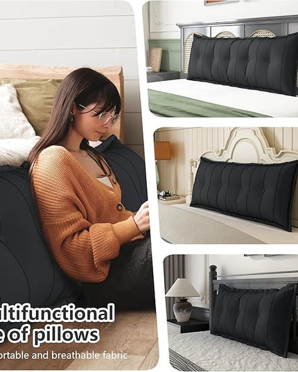 Johnear Bolster Pillow Headboard Backrest Pillow Large Daybed Cushion Lumber Back Pad Support Positioning Sofa Bed Rest Reading Pillow （Black, 59 x 3 x 20 inches） - LeafyLoom