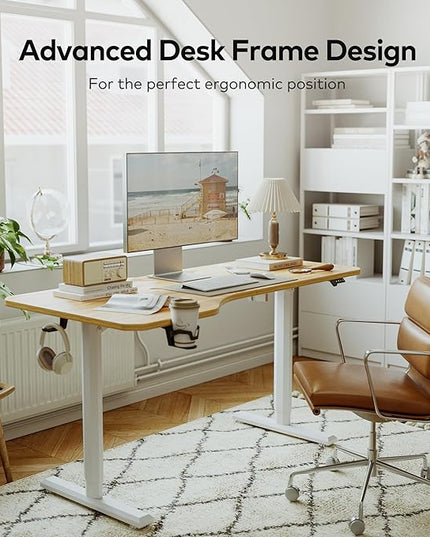 FAMISKY Electric Standing Desk, 63 x 24 Inches Height Adjustable Desk, Ergonomic Home Office Computer Workstation with Splice Board, Light Rustic Brown - LeafyLoom