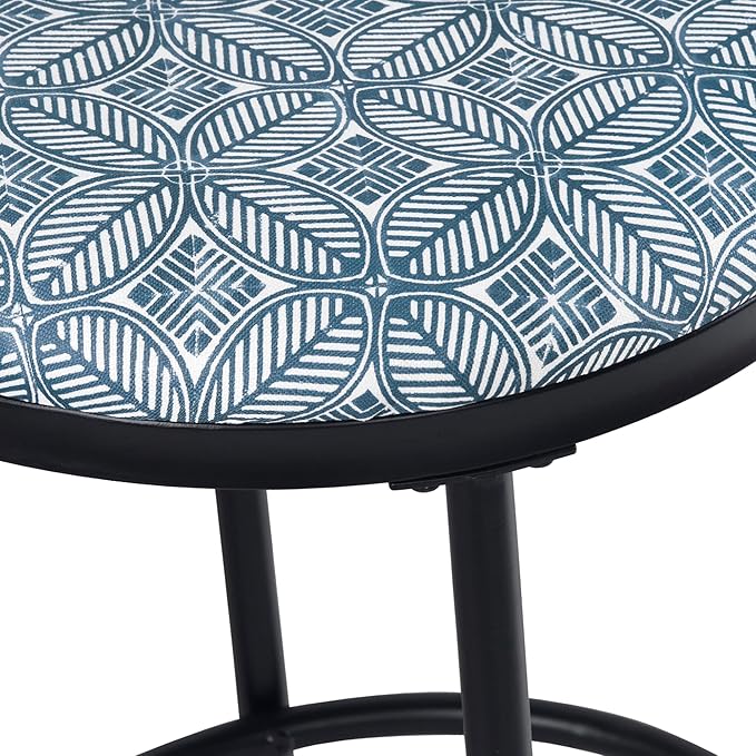 HomePop Upholstered Metal Barstool, Fabric Side Chairs for Dining Room, Kitchen and Living Room - Blue Indigo Print - LeafyLoom