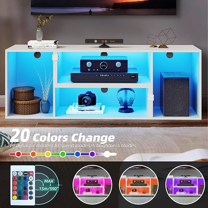 YITAHOME DIY TV Stand w/LED Strip, Modern Deformable Entertainment Center for 75/70/65/60/55/50/45 inch TVs, Gaming TV Consoles 2 Pieces Media Console Cabinet for 300lbs for Living Room, White - LeafyLoom