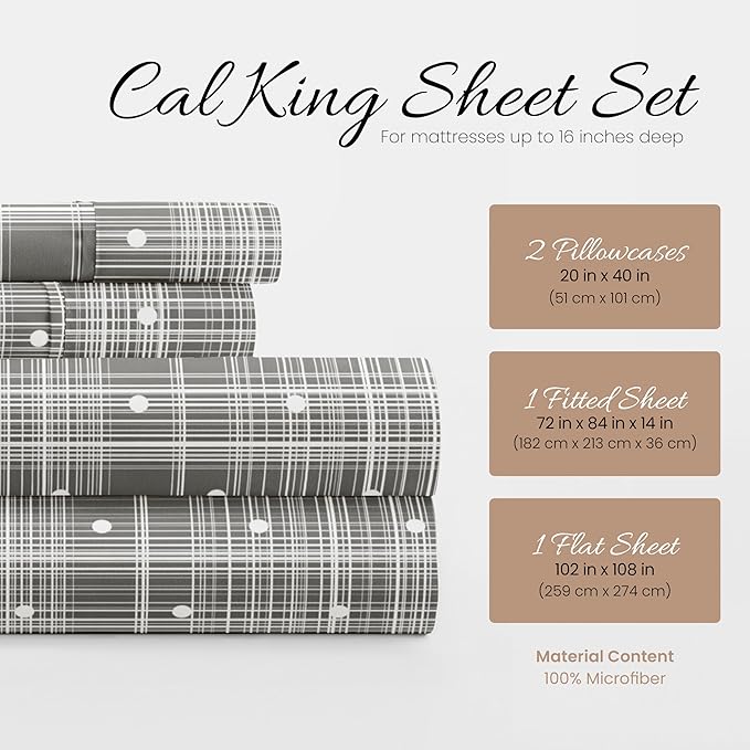 Linen Market 4 Piece Sheet Set Patterned, California King, Polkadot Gray - LeafyLoom