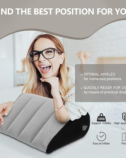 Wedge Pillow, Inflatable Travel Camping Pillow for Sleeping, Bed Wedges Pillow for Sleep Apnea Back Pain Acid Reflux Knee Relief, Portable Body Positioners for Leg Elevation(Gray) - LeafyLoom