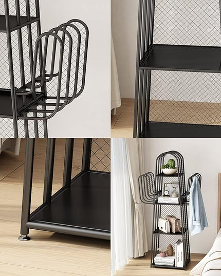 DOORXIF 4-Tier Industrial Bookshelf Freestanding, Cactus Bookcase Storage Organizer Closet Corner Metal Display Cabinet, Corner Black Bookshelf for Small Spaces, Industrial Bookcase for Bedroom Office - LeafyLoom