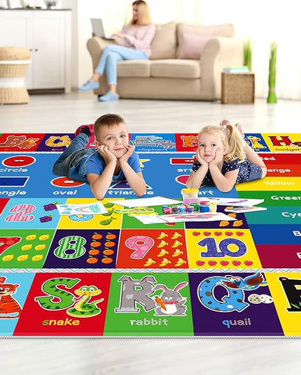Baby Play Mat Kids Rug for Playroom, Floor Mat for Toddlers, Playtime Collection ABC, Numbers, Animals Educational Area Rugs for Kids Room Classroom ( 78.7X 59 Inch) - LeafyLoom