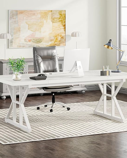Tribesigns 70.8-Inch Executive Desk, Large Computer Office Desk Workstation, Modern Simple Style Laptop Desk Study Writing Table Business Furniture for Home Office (White, 70.8 Inch) - LeafyLoom