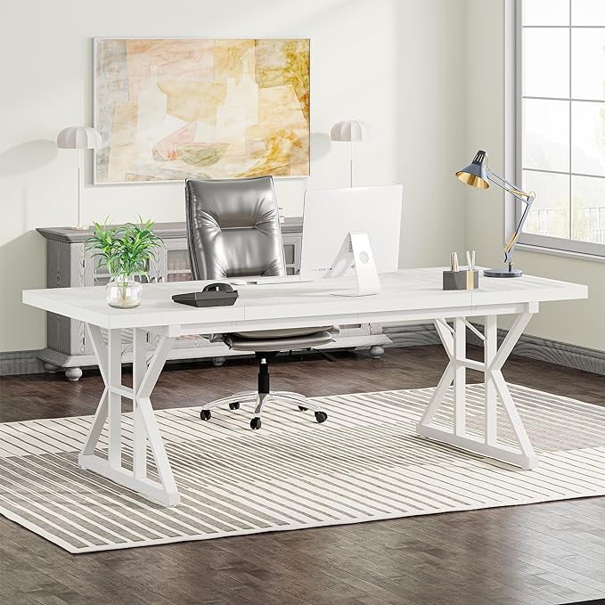 Tribesigns 70.8-Inch Executive Desk, Large Computer Office Desk Workstation, Modern Simple Style Laptop Desk Study Writing Table Business Furniture for Home Office (White, 70.8 Inch) - LeafyLoom