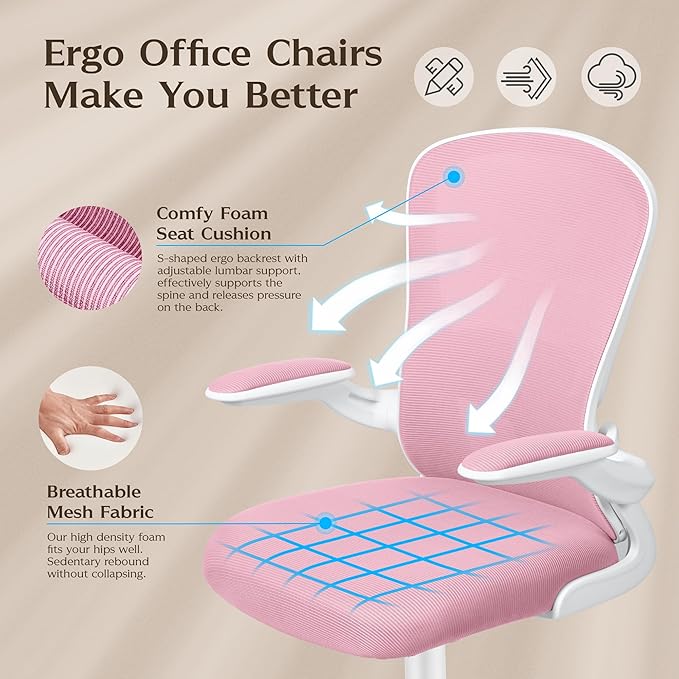 FelixKing Office Chair, Ergonomic Desk Chairs with Wheels Home Mesh Chair Adjustable Lumbar Support and Height, Ergo Chair for Working Gaming Use (Pink) - LeafyLoom