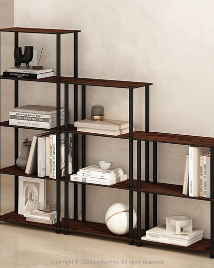 Furinno Turn-N-Tube 3-Tier Multipurpose Compact Display Rack, Shelving Unit, Bookcase, Dark Cherry - LeafyLoom