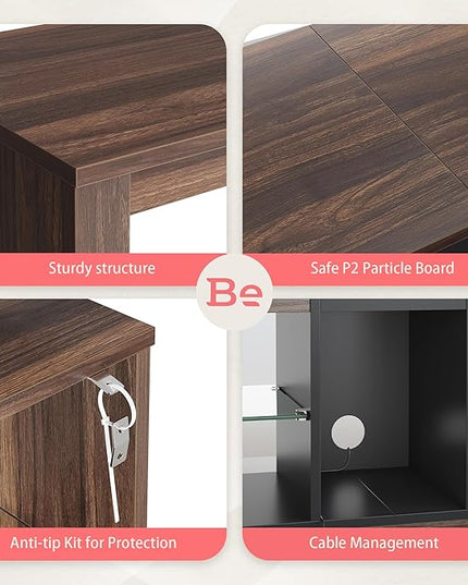 Bestier 55 Inch TV Stand with LED light, Adjustable Glass Shelves, 22 Dynamic RGB Colors, P2 Particle Board, for Entertainment Center, Living Room, Gaming Room, and Bedroom, Dark Walnut - LeafyLoom
