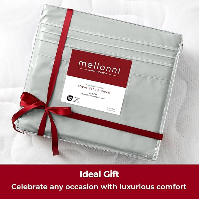 Mellanni California King Sheets Set - 4 PC Iconic Collection Bedding Sheets & Pillowcases - Hotel Luxury, Extra Soft, Cooling Bed Sheets - Deep Pocket up to 16 inch (Cal King, Spa Mint) - LeafyLoom