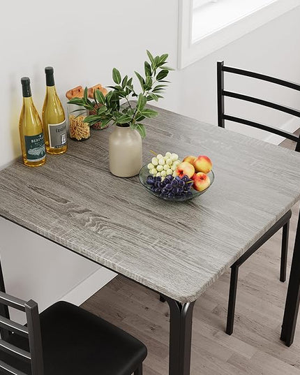 IDEALHOUSE Dining Table for 2, Small Table and Chairs Set of 2, Dinette Set for 2, Square Dinner Table Set, 3 Piece Kitchen & Dining Room Sets for Small Space (Grey, Dining Table with 2Chairs) - LeafyLoom