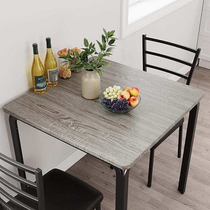 IDEALHOUSE Dining Table for 2, Small Table and Chairs Set of 2, Dinette Set for 2, Square Dinner Table Set, 3 Piece Kitchen & Dining Room Sets for Small Space (Grey, Dining Table with 2Chairs) - LeafyLoom