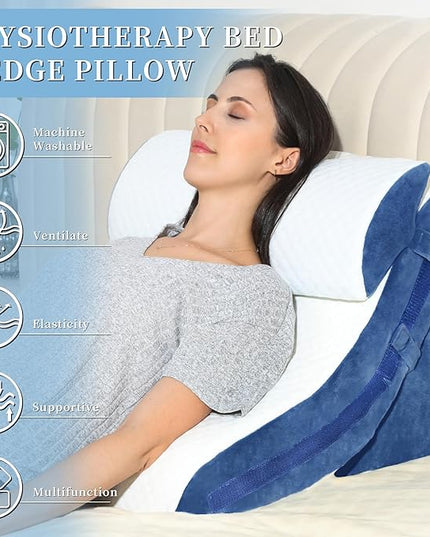 Bed Wedge Pillow for Sleeping 3PCS, 20-in-1 Adjustable Memory Foam Wedge Pillow for Acid Reflux, 3-in-1 Incline Pillow Wedge for After Surgery, Snoring, Back Pain(Navy) - LeafyLoom