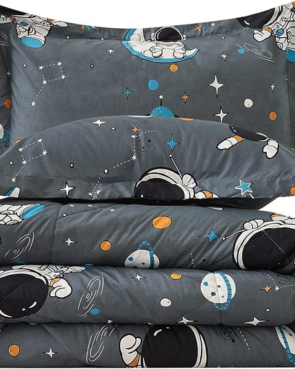 JSD Grey Astronaut Kids Comforter Set for Boys Toddler, 3 Pieces Queen Microfiber Comforter with Pillow Sham, Soft Comfortable Machine Washable - LeafyLoom