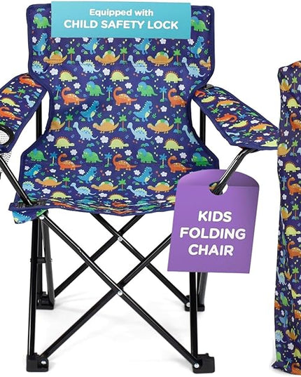 Emily Rose Kids Folding Chair | Beach Chair with Safety Lock- Camping Chair for Boyos Girls Toddler with Cup Holder & Carry Case- Tailgate, Travel, Lawn- for Indoor & Outdoor (Playful Dinosaurs) - LeafyLoom