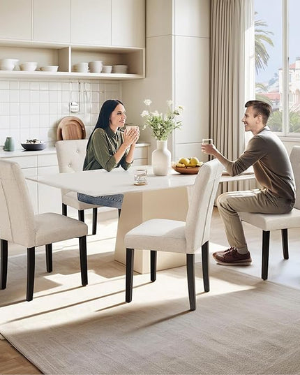 VECELO Upholstered Dining Chairs Set of 4 Modern Fabric and Solid Wood Legs & High Back, Parsons for Kitchen/Living Room-Beige - LeafyLoom
