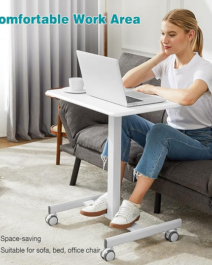 edx Small Mobile Rolling Standing Desk - Overbed Table, Teacher Podium with Wheels, Adjustable Height Table, Rolling Desk Laptop Computer Cart for Home, Office, Classroom, White - LeafyLoom