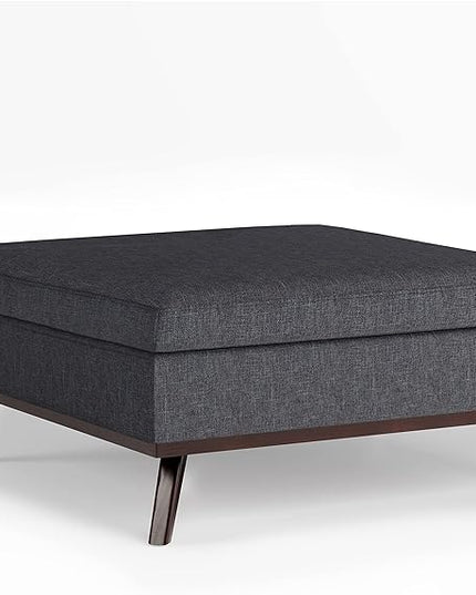 SIMPLIHOME Owen 36 Inch Wide Mid Century Modern Square Coffee Table Lift Top Storage Ottoman in Upholstered Slate Grey Linen look fabric, For the Living Room - LeafyLoom