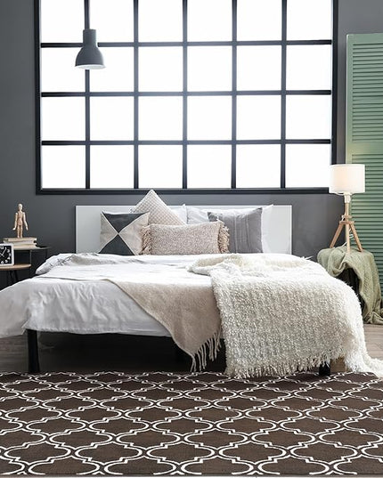 Chicrug Shag Geometric 5x7 Area Rug for Living Room, Large Modern Memory Foam Indoor Carpet, Fluffy Rug for Bedroom Bedside Room Decor for Family Girls Kids Nursery, Brown/White - LeafyLoom