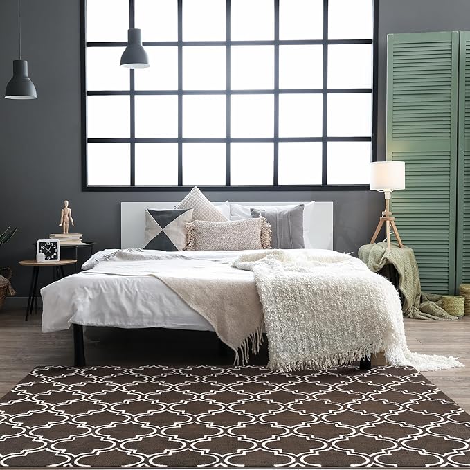 Chicrug Shag Geometric 5x7 Area Rug for Living Room, Large Modern Memory Foam Indoor Carpet, Fluffy Rug for Bedroom Bedside Room Decor for Family Girls Kids Nursery, Brown/White - LeafyLoom