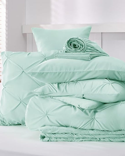Bedsure Full Size Comforter Sets - Bedding Sets Full 7 Pieces, Bed in a Bag Green Bed Sets with Comforter, Sheets, Pillowcases & Shams - LeafyLoom