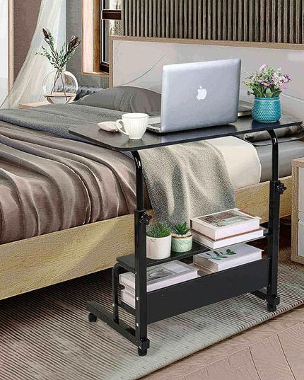 Adjustable Height Mobile Computer Desk for Small Space Rolling Desk with Wheels Desk Home Office Study Desk Portable for Bedrooms Work Desk Size 31.5x15.7 Inch Black with Storage Gaming Table B - LeafyLoom