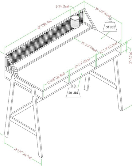 Walker Edison Jones Urban Industrial Metal Mesh Back Writing Desk, 42 Inch, Cerused Ash Grey - LeafyLoom