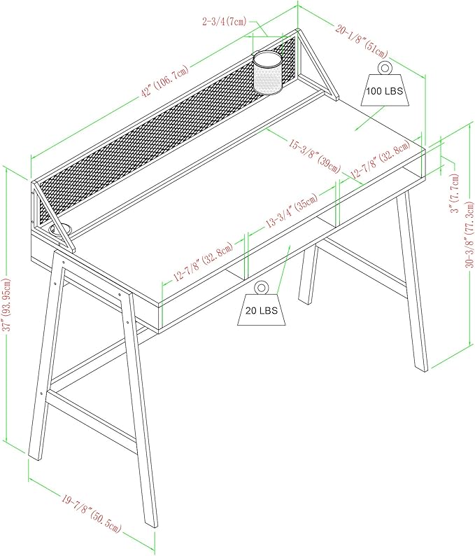 Walker Edison Jones Urban Industrial Metal Mesh Back Writing Desk, 42 Inch, Cerused Ash Grey - LeafyLoom