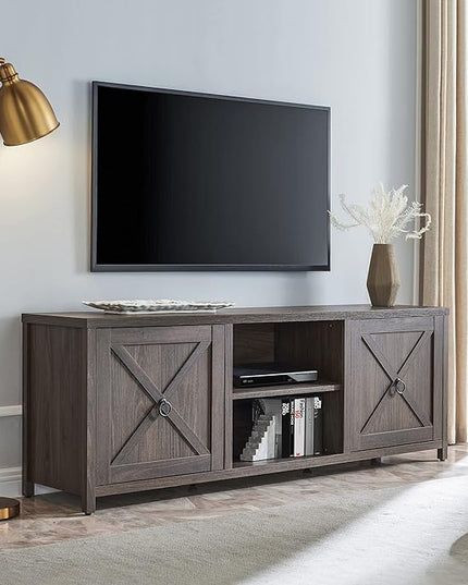 Henn&Hart Rectangular TV Stand for TV's up to 80" in Alder Brown, TV Stands for the Living Room - LeafyLoom