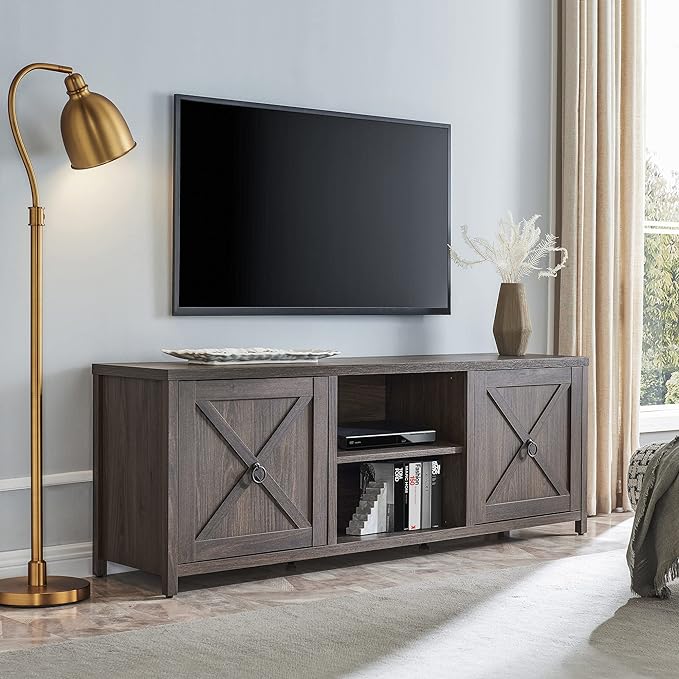 Henn&Hart Rectangular TV Stand for TV's up to 80" in Alder Brown, TV Stands for the Living Room - LeafyLoom