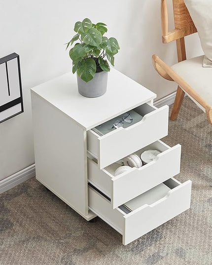 Farini 3-Drawer Vertical Filing Cabinet Rolling Wood Mobile File Cabinets Under Desk for Home Office with Casters (White, Fully Assembled) - LeafyLoom