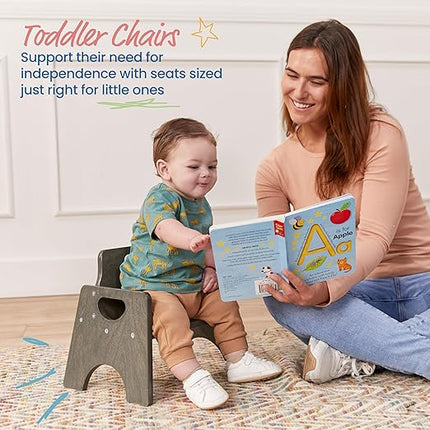 ECR4Kids Stackable Wooden Toddler Chair, 6in, Kids Furniture, Grey Wash, 2-Pack - LeafyLoom