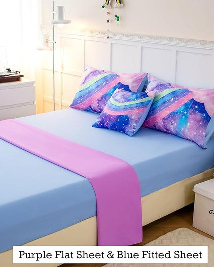 Tie Dye Comforter Girls Twin Comforter Set, 6 Pieces Colorful Rainbow Bed in A Bag, Pastel Gradient Galaxy Bedding Sets with Sheets, Comforter and Pillowcases for Teens Kids - LeafyLoom