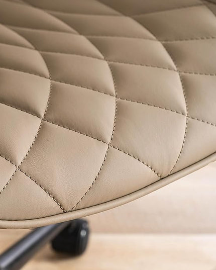 YOUNIKE Armless Office Chair Leather Desk Chair with Wheels Swivel Rolling Task Chair with Back Upholstered Computer Chair Height Adjustable Modern Ergonomic Wide Seat Khaki - LeafyLoom