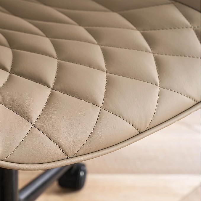 YOUNIKE Armless Office Chair Leather Desk Chair with Wheels Swivel Rolling Task Chair with Back Upholstered Computer Chair Height Adjustable Modern Ergonomic Wide Seat Khaki - LeafyLoom