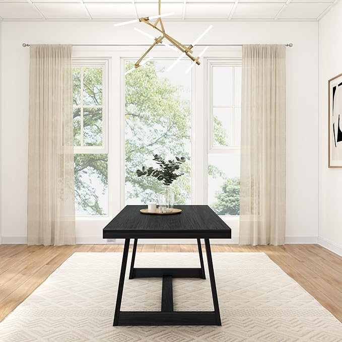 Plank+Beam 72 Inch Farmhouse Dining Table, Solid Wood Rustic Kitchen Table, Large Wooden Rectangular Dinner Table for Dining Room, Home Office, Living Room Furniture, Easy Assembly, Black Wirebrush - LeafyLoom