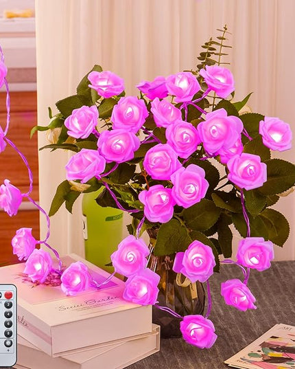 30 LED Pink Lights Valentines Day Decorations, Valentines Day Gifts 10.3Ft 8 Modes Rose Lights String Battery Operated with Remote Flower Lights for Bedroom Wedding Party Mothers Day Christmas Decor - LeafyLoom