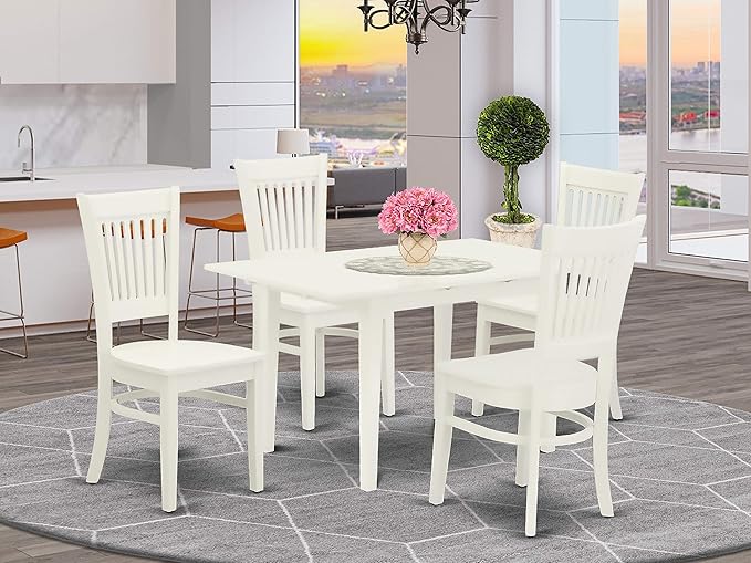 East West Furniture NOVA5-LWH-W 5 Piece Dining Room Table Set Includes a Rectangle Kitchen Table with Butterfly Leaf and 4 Dining Chairs, 32x54 Inch, Linen White - LeafyLoom