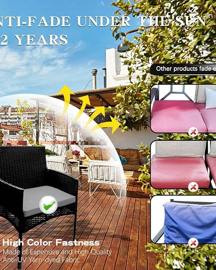 ClawsCover 3Pack Outdoor Seat Cushions Replacement Covers Fit for 4 Pieces Wicker Rattan Furniture Patio Conversation Set Loveseat Chair,38x19x2,19x19x2,Gray-Large (Include Cover Only) - LeafyLoom